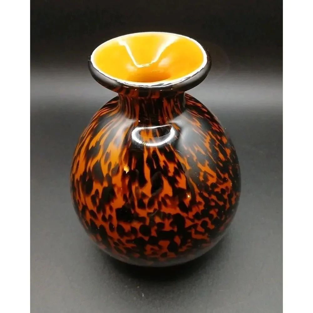 VTG Italian Style Art Glass Bud Vase Tortoiseshell Leopard Butterscotch 5